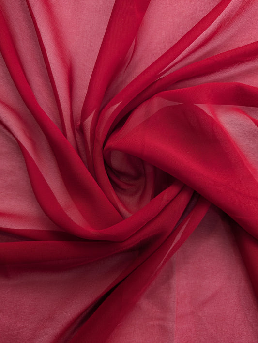 Darbari Plain Polyester Chiffon - Red