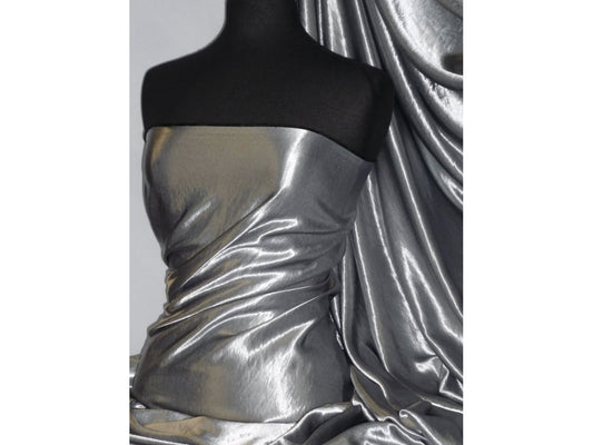 Darbari Handmade Plain Back Satin Fabric Material- Gunmetal Grey
