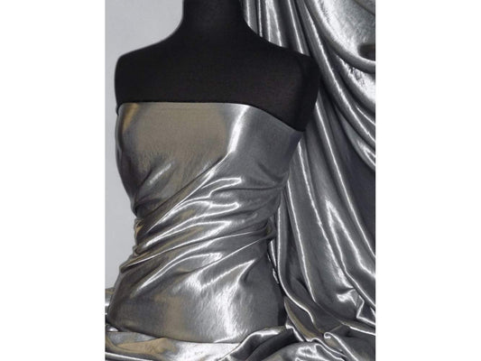 Darbari Handmade Fine Back Satin Fabric Material- Gunmetal Grey