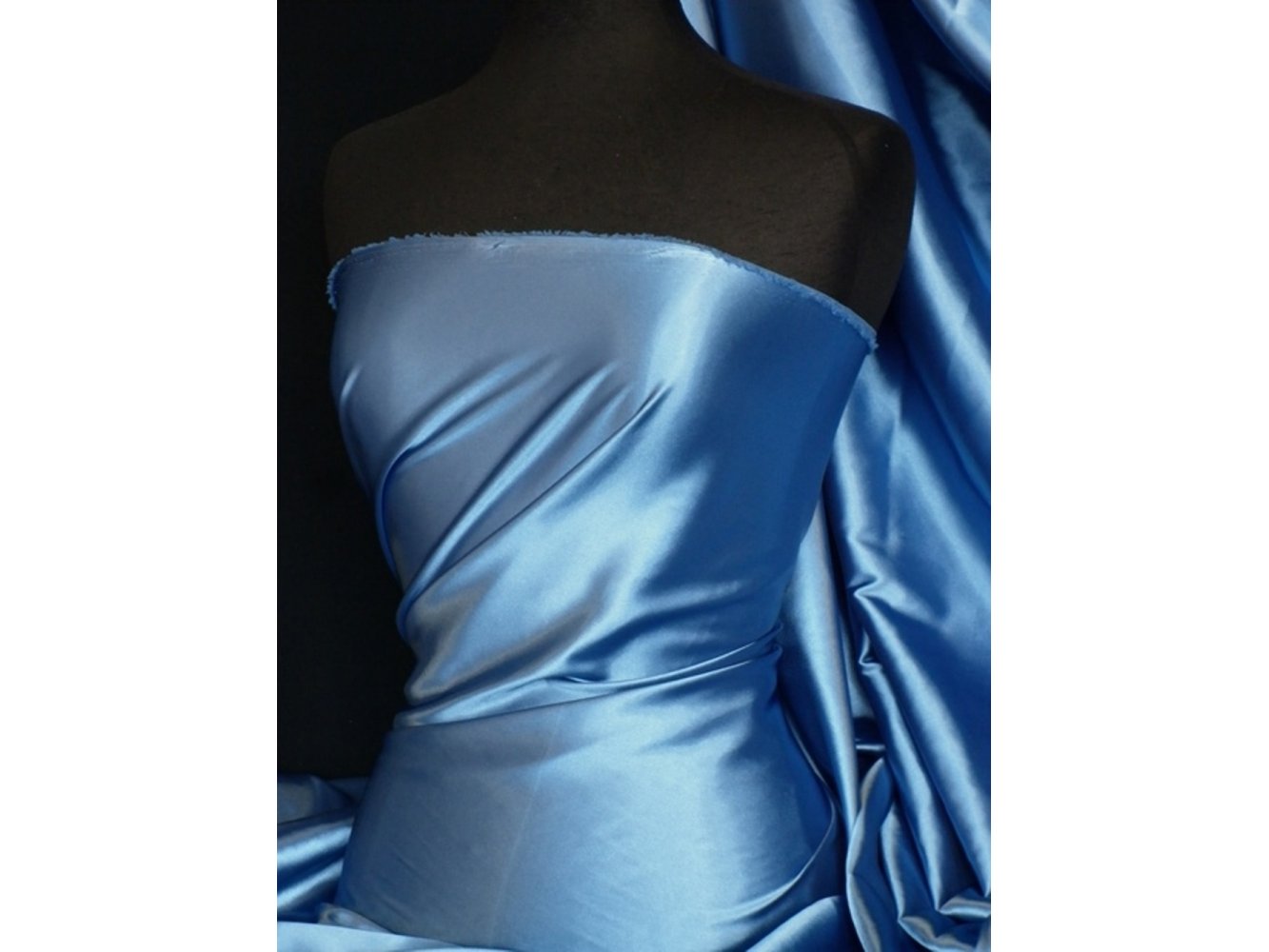 Darbari Handmade Plain Back Satin Fabric Material- Mid Blue