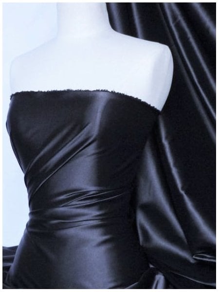 Darbari Handmade Plain Back Satin Fabric Material- Navy Blue