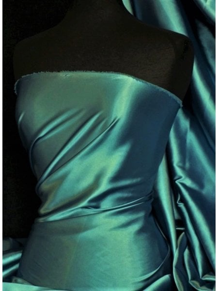 Darbari Handmade Plain Back Satin Fabric Material- Peacock