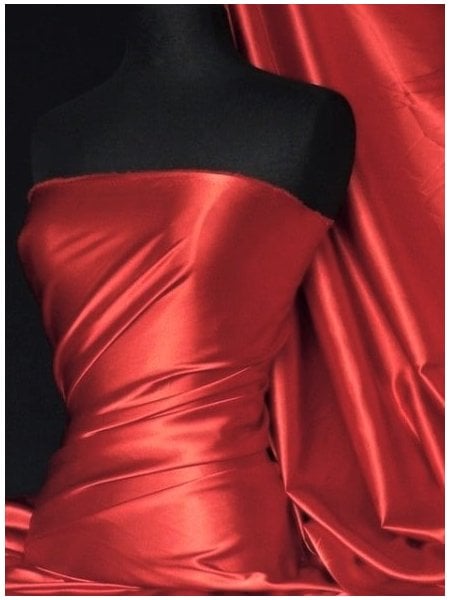 Darbari Handmade Plain Back Satin Fabric Material- Red