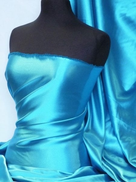 Darbari Handmade Plain Back Satin Fabric Material- Turquoise Blue